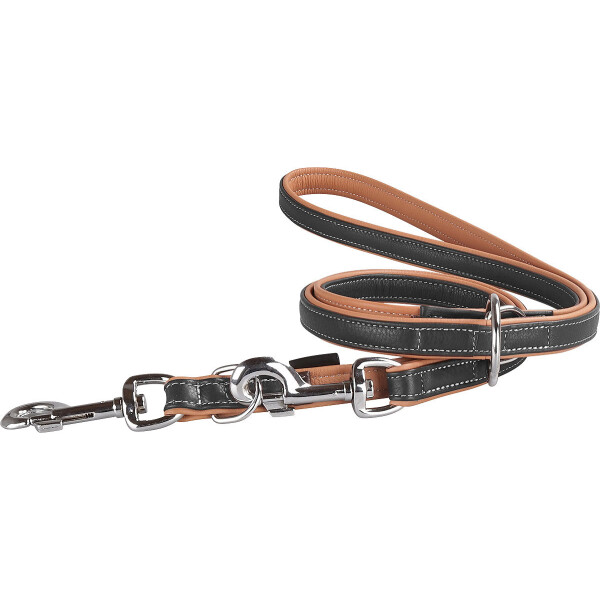 Knuffelwuff Arcadia, Laisse de chien réglable souple en cuir véritable,  noir, longueur 200cm, largeur 1,5cm