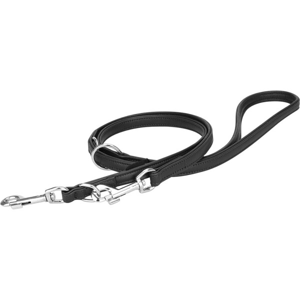 Knuffelwuff Basic Plus, Laisse de chien réglable souple en cuir véritable  noir longueur 200cm, largeur 2,0cm